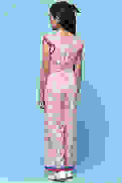 Pink Printed Rayon Slub Jumpsuit With Flutter Sleeves image number 3