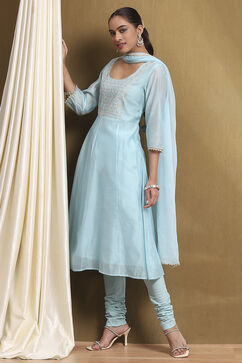 Powder Blue Embroidered Anarkali Suit Set image number 0
