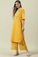 Mustard Printed Cotton Straight Kurta Palazzo Suit Set image number 3