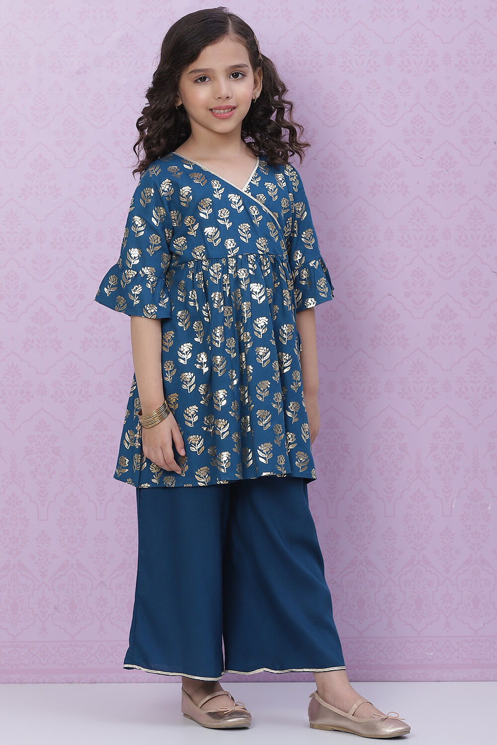 Black Rayon Flared Printed kurta Set image number 3