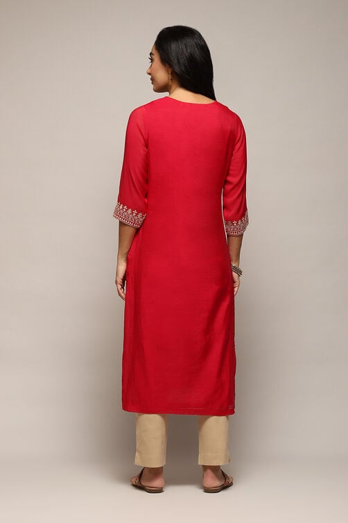 Pink Polyester Straight Yarndyed Kurta image number 4