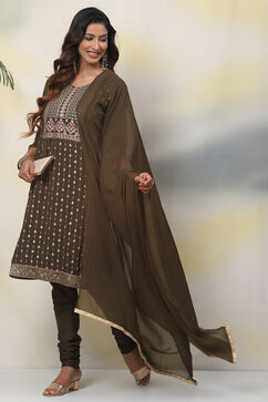 Mehandi Green Art Silk Straight Kurta Churidar Suit Set image number 2