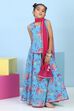 Turquoise Cotton Printed Straight Lehenga Set