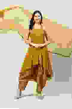 Mustard Cotton Blend Straight Printed Kurta Suit Set image number 0