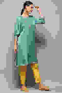 Smoky Blue Straight Regular Fit Festive Kurta image number 4