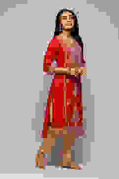 Pink Polyester Straight Yarndyed Kurta image number 3