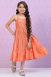 Berry Pink Art Silk Tiered Printed Kurta image number 0