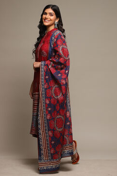 Red & Indigo Rayon Straight Kurta Palazzo Suit Set image number 5