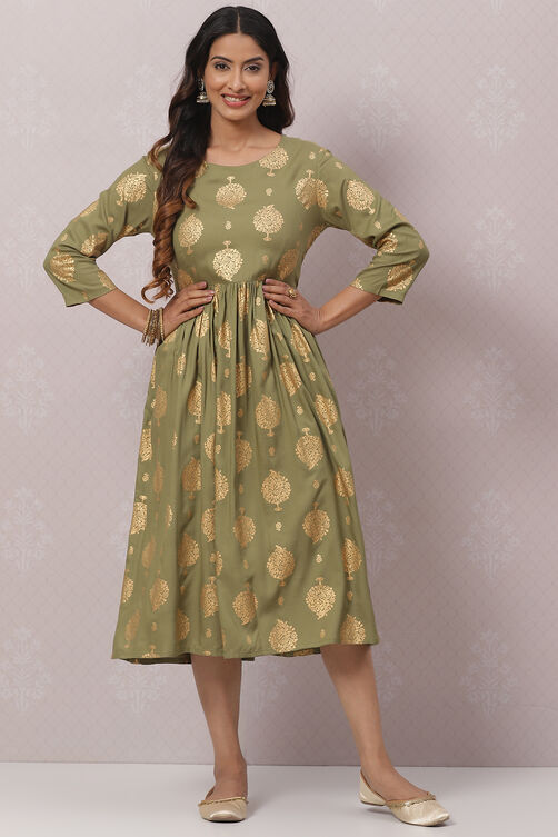 Green Rayon Printed Kurta Dress image number 0