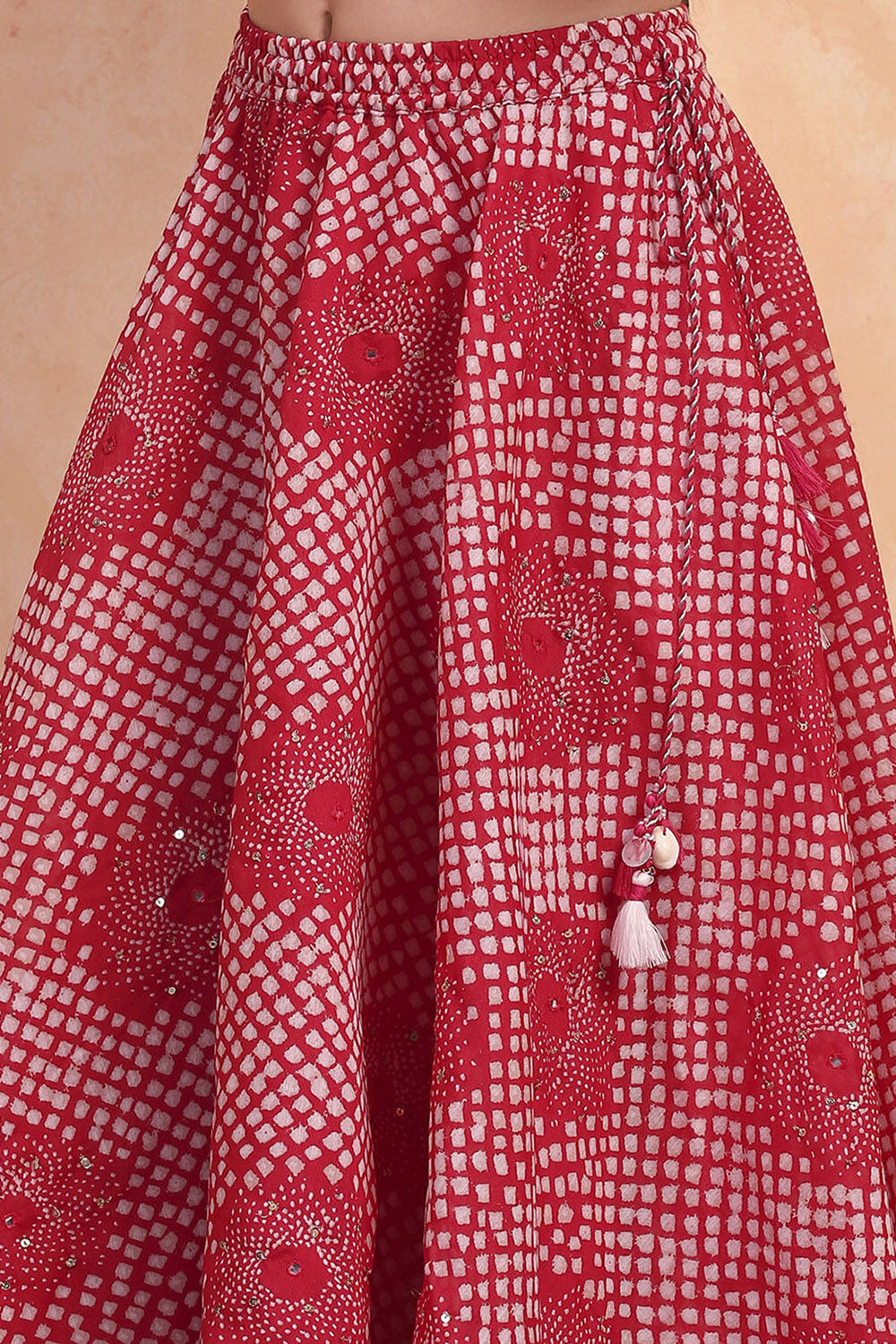 Red Poly Chanderi Printed Lehenga Set image number 2
