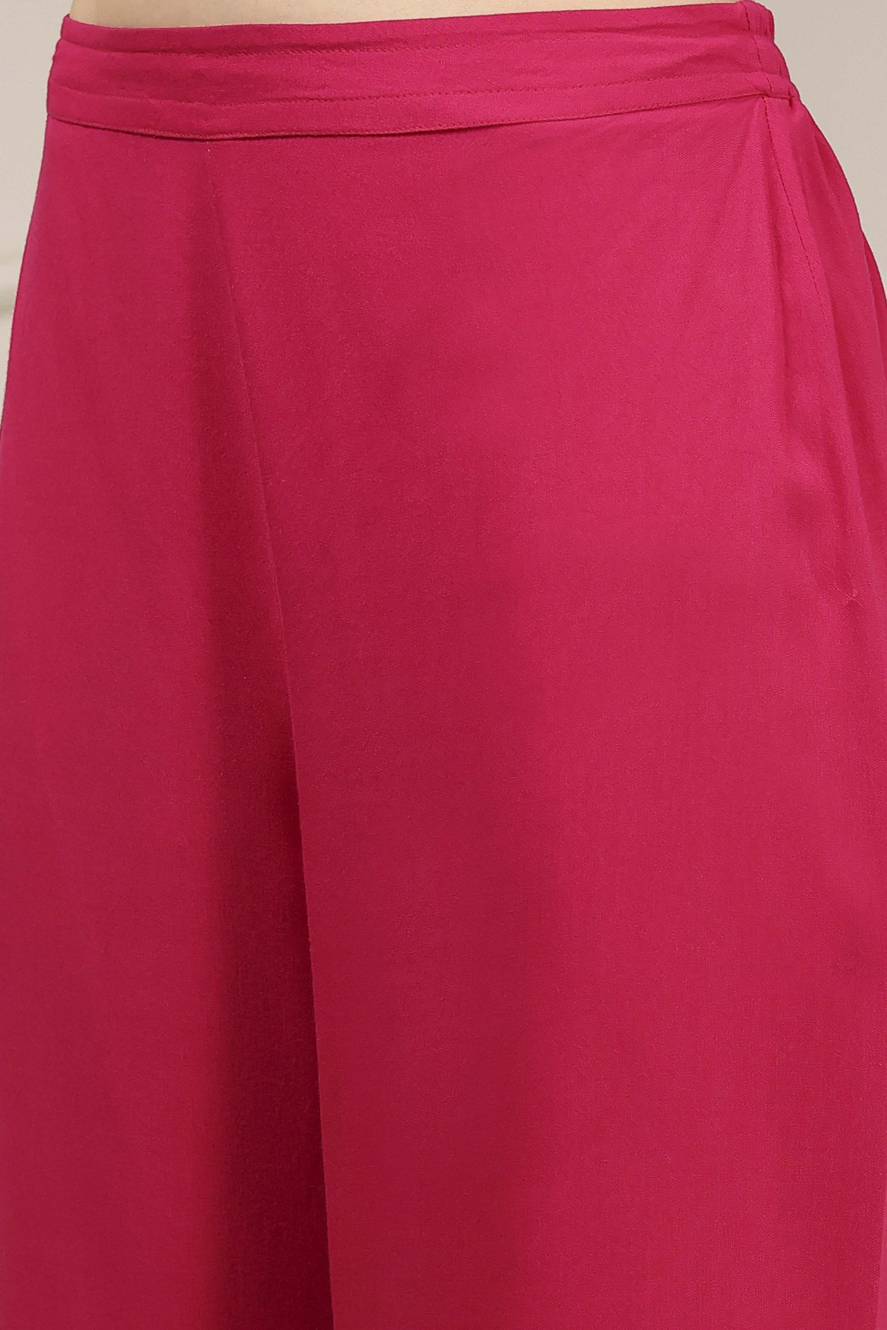 Fuchsia Cotton Solid Straight Kurta image number 2