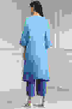 Turquoise Printed Straight Suit Set image number 4