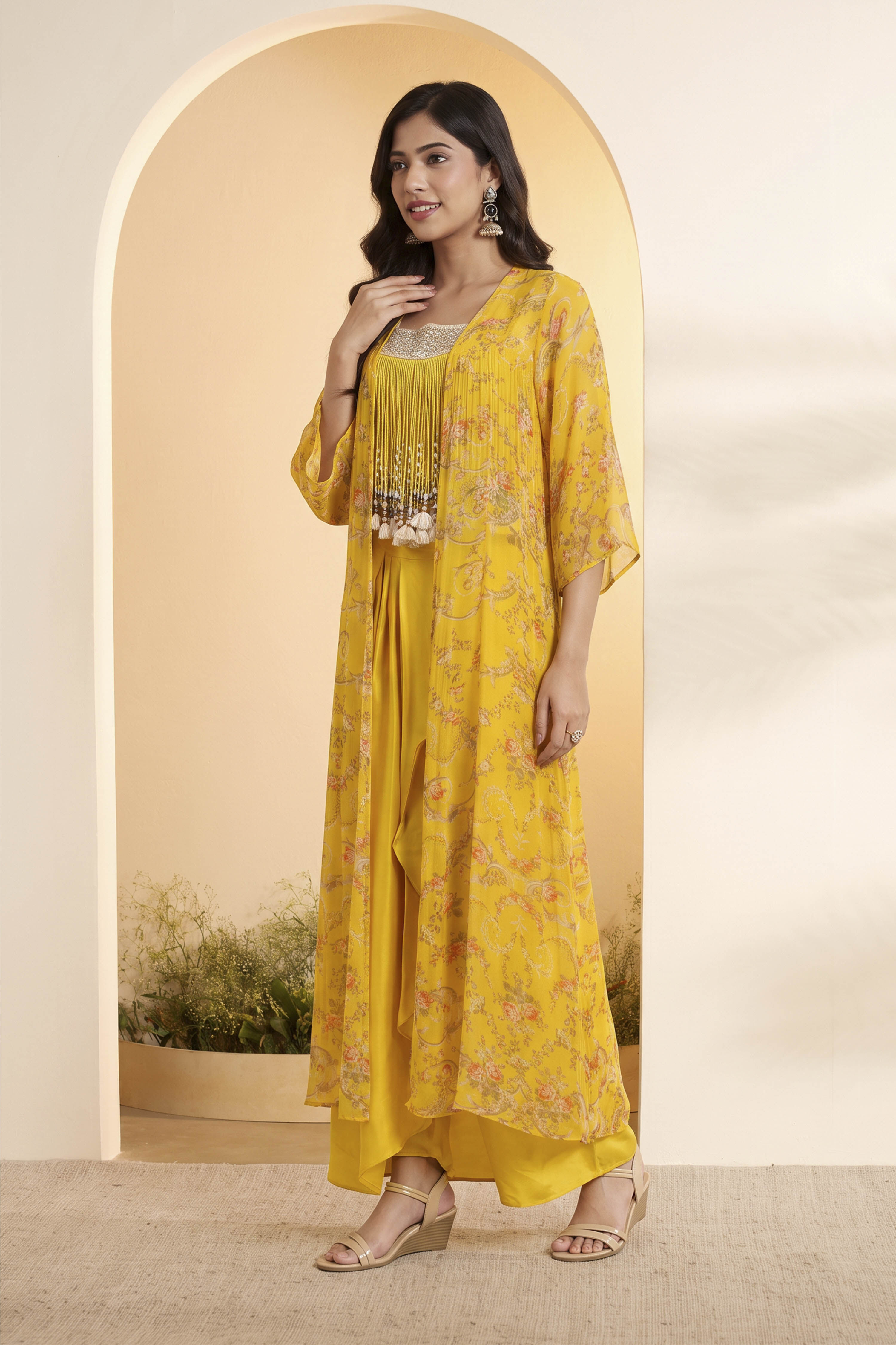 Yellow Crepe Regular Lehenga Set image number 2
