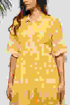 Yellow Cotton Embroidered Tiered Dress image number 1