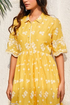 Yellow Cotton Tiered Dress image number 1