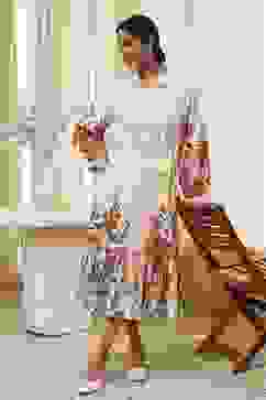 Beige Cotton Floral Shirt-Style Flared Dress image number 0