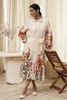 Beige Cotton Floral Shirt-Style Flared Dress