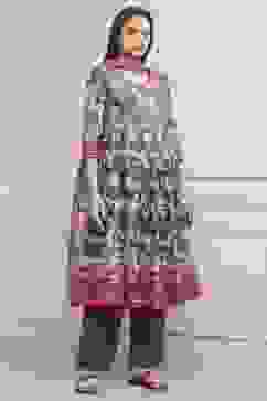 Grey Cotton Printed Anarkali Suit Set image number 5