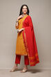 Orange Cotton Handloom Unstitched Suit Set image number 6