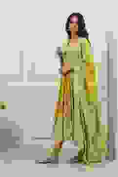 Green Cotton Kalidar Suit Set image number 4