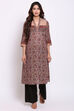 Muddy Pink Cotton Kalamkari Printed Kurta image number 0