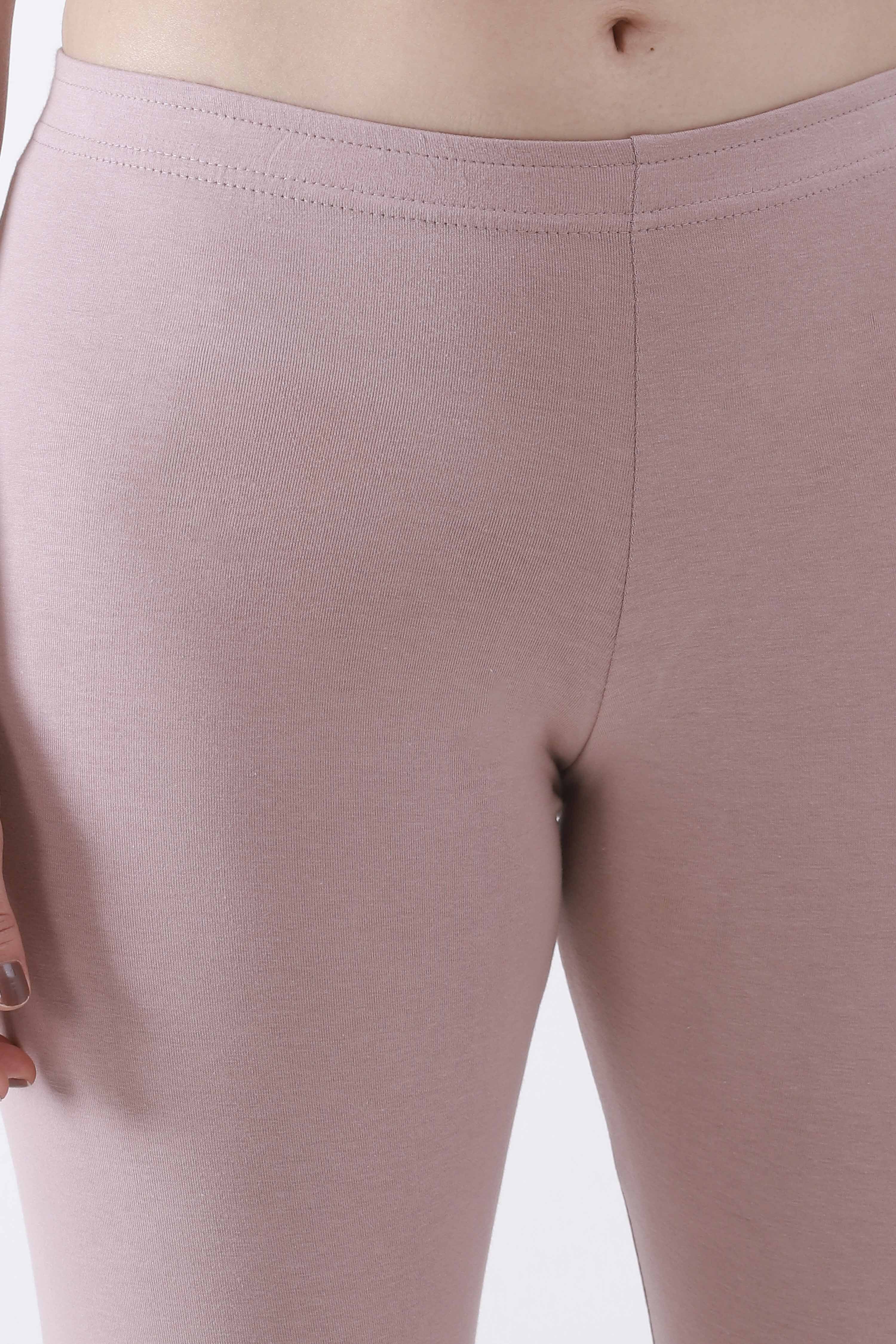 Light Pink Cotton Lycra Solid Fitted Cropped Leggings image number 1