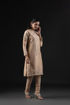 Rohit Bal Beige Cotton Silk Anarkali Printed Suit Set image number 6