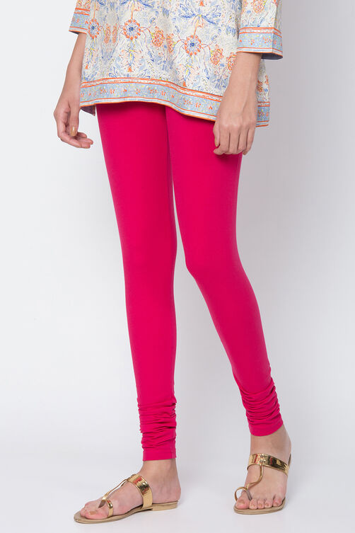 Fuschia Cotton Blend Solid Churidar image number 2