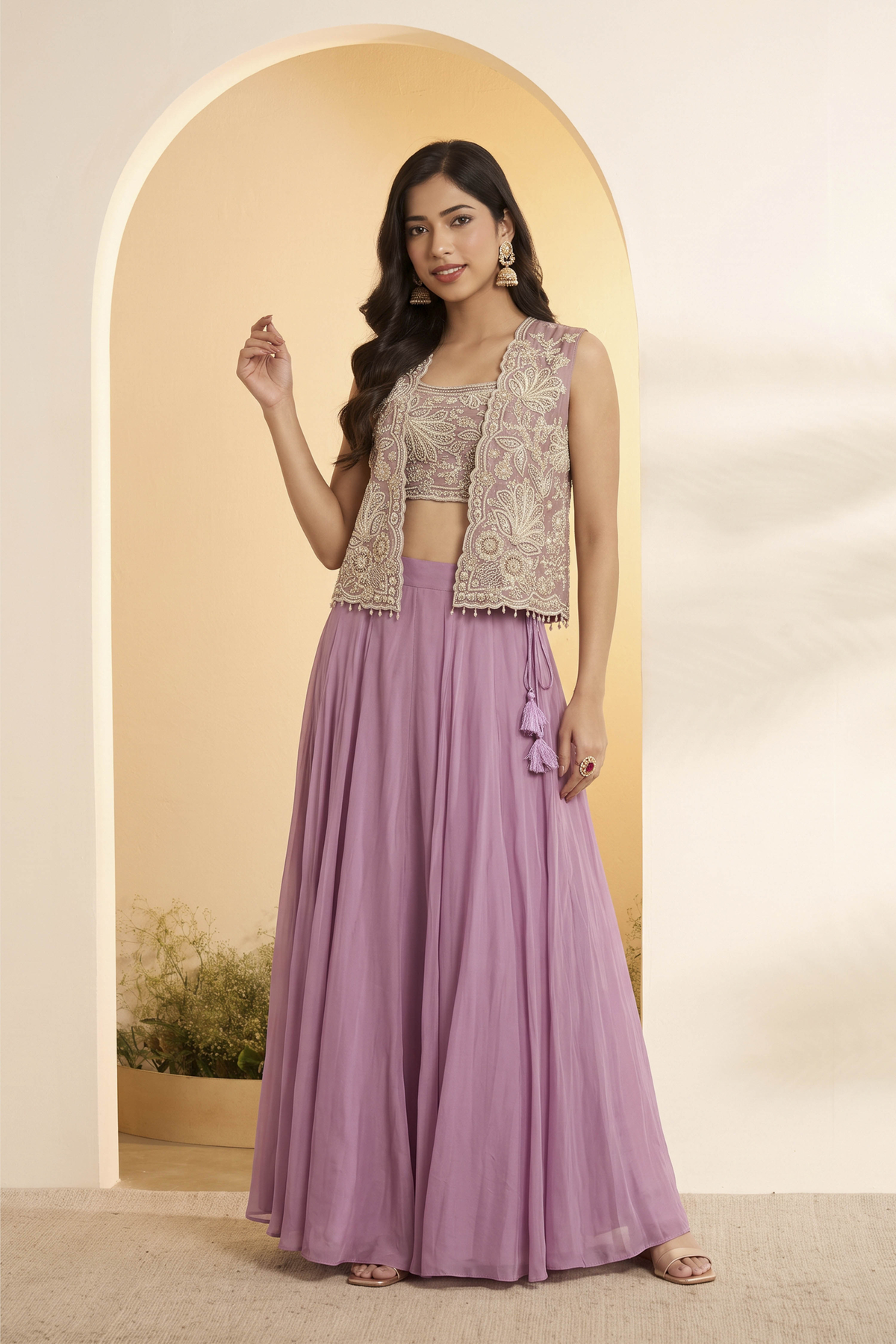Purple Viscose Rayon Regular Lehenga Set