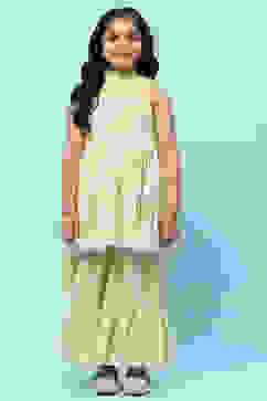 Green Cotton Floral Printed Strappy Peplum Suit Set image number 7