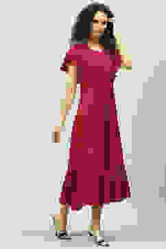 Plum Viscose Jacquard Flared Dress image number 3