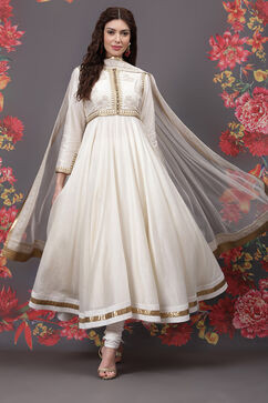 Rohit Bal Off White Cotton Silk Anarkali Yarndyed Suit Set image number 0