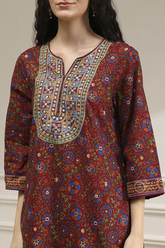 Rust and Blue Cotton Printed A-Line Suit Set image number 1
