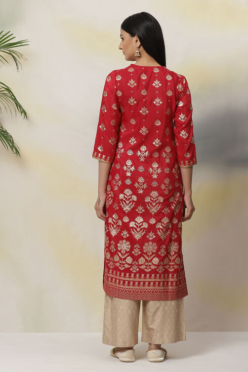 Old Rose Art Silk Straight Printed Kurta image number 5