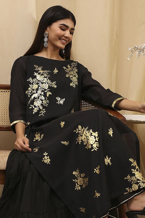 Black Poly Chanderi  Dress image number 1