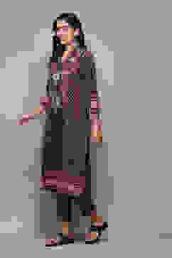 Black Yarndyed Straight 2 Piece Suit Set image number 3