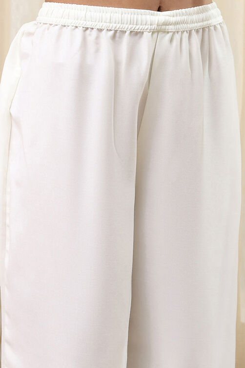 Off-White and Blue Cotton Floral Kalidar Suit Set image number 2
