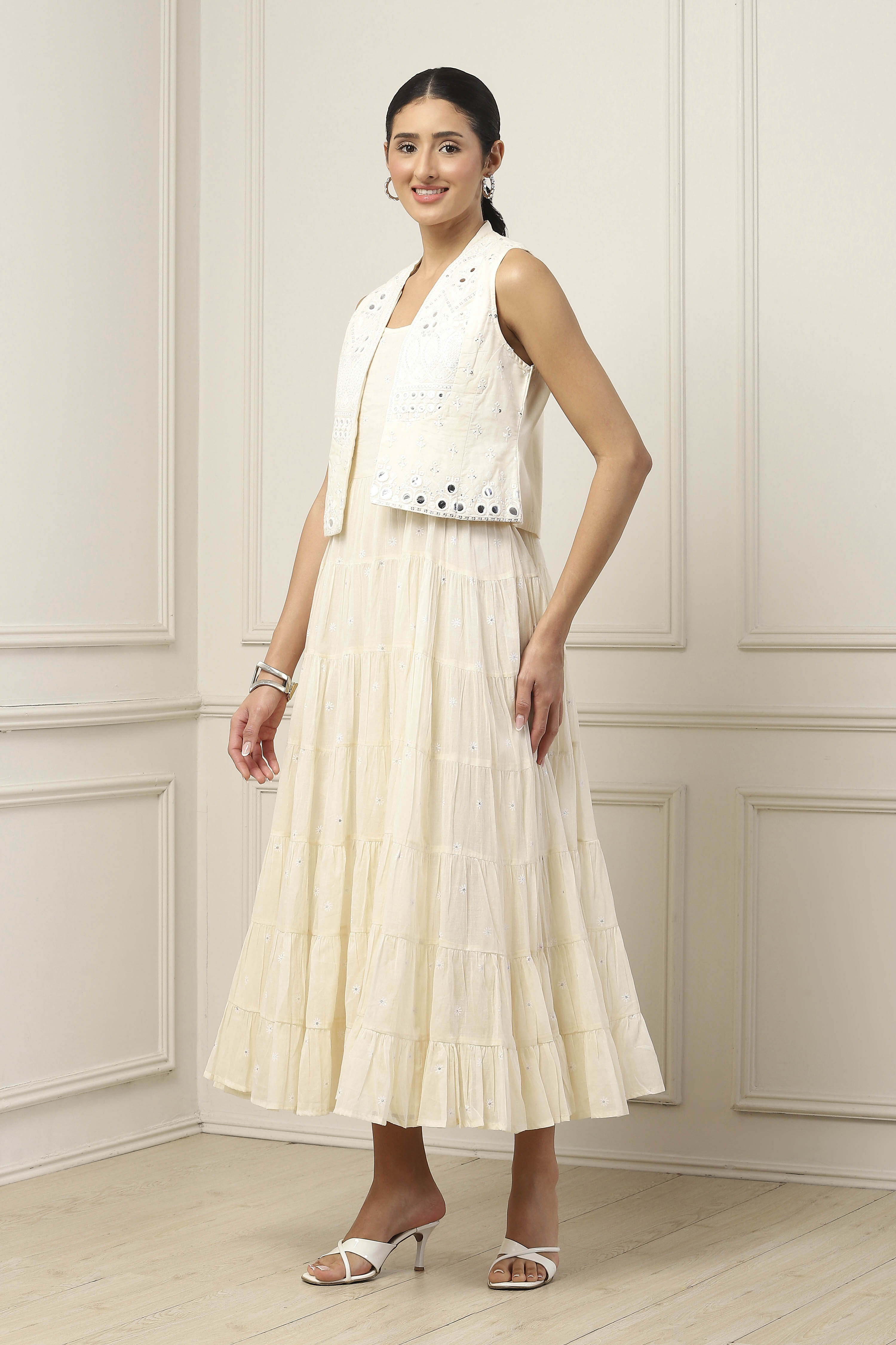 Yellow Cotton Tiered Dress image number 2