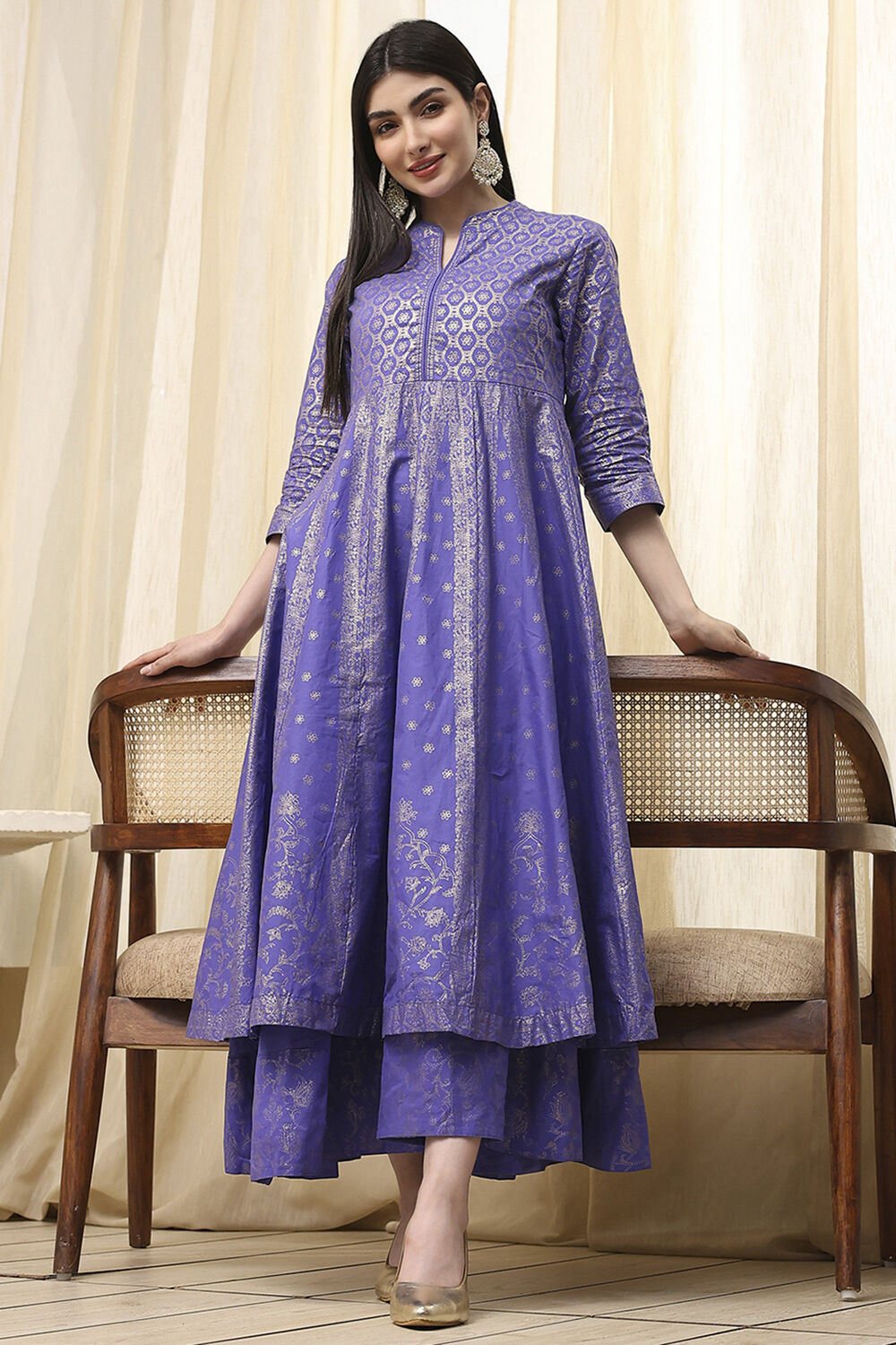 Lavender Cotton Layered Anarkali Dress image number 0