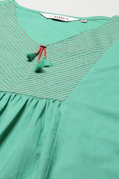 Green Cotton Kalidar Kurta Pants Suit Set image number 1