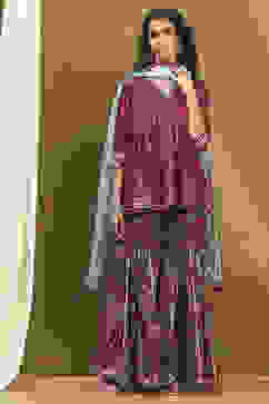 Cherry Red Viscose Blend Floral Peplum Kurta Suit Set image number 6