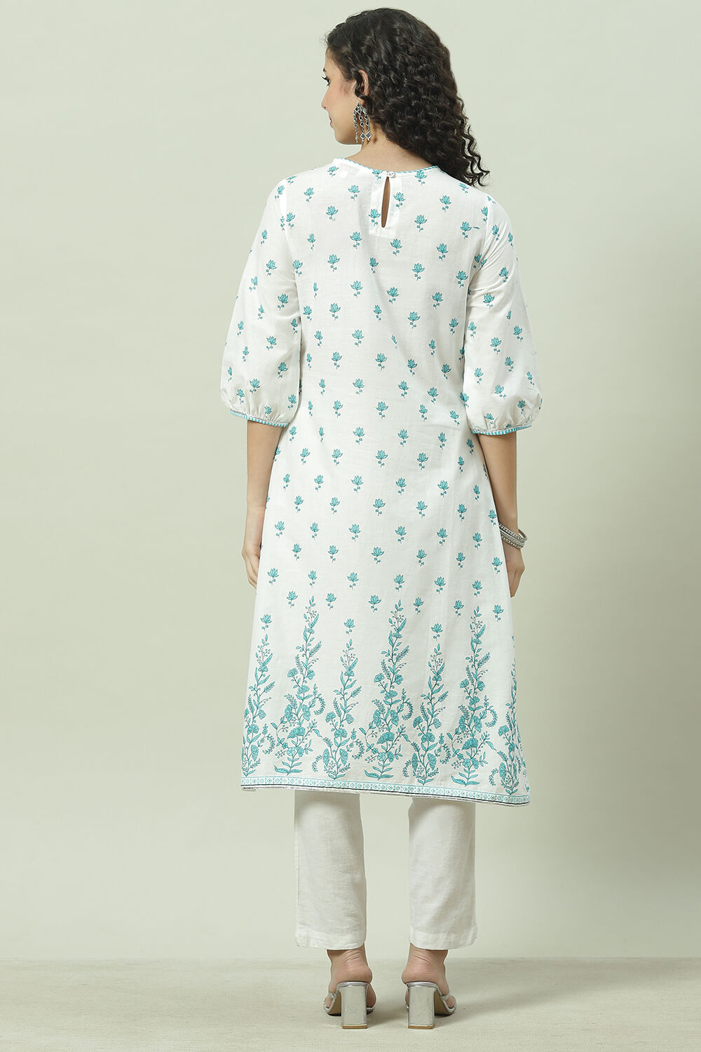 Sky Blue Cotton Straight Kurta image number 4