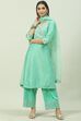 Sea Green Cotton Silk A-Line Kurta Palazzo Suit Set image number 7