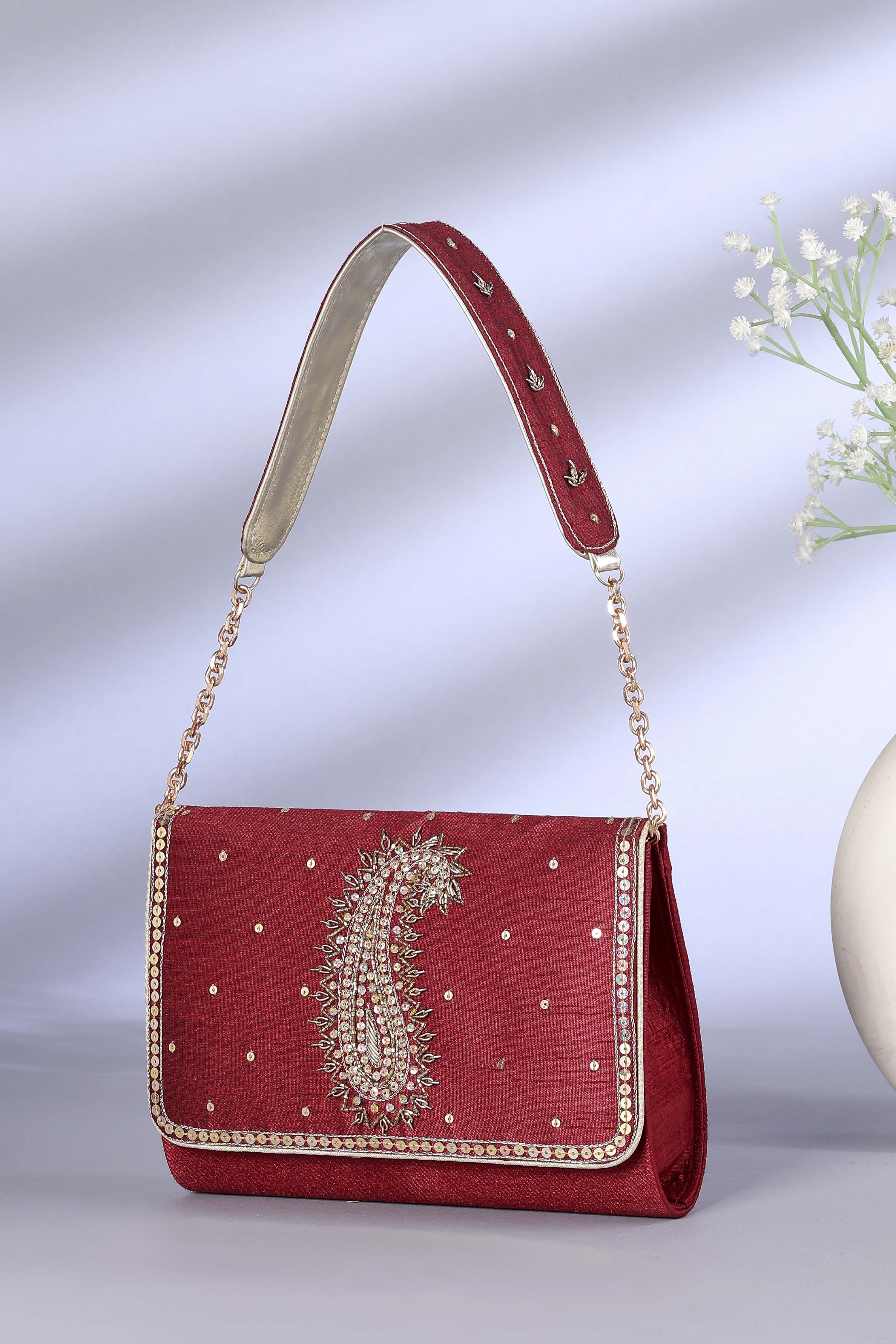 Maroon Zardosi Clutch image number 0