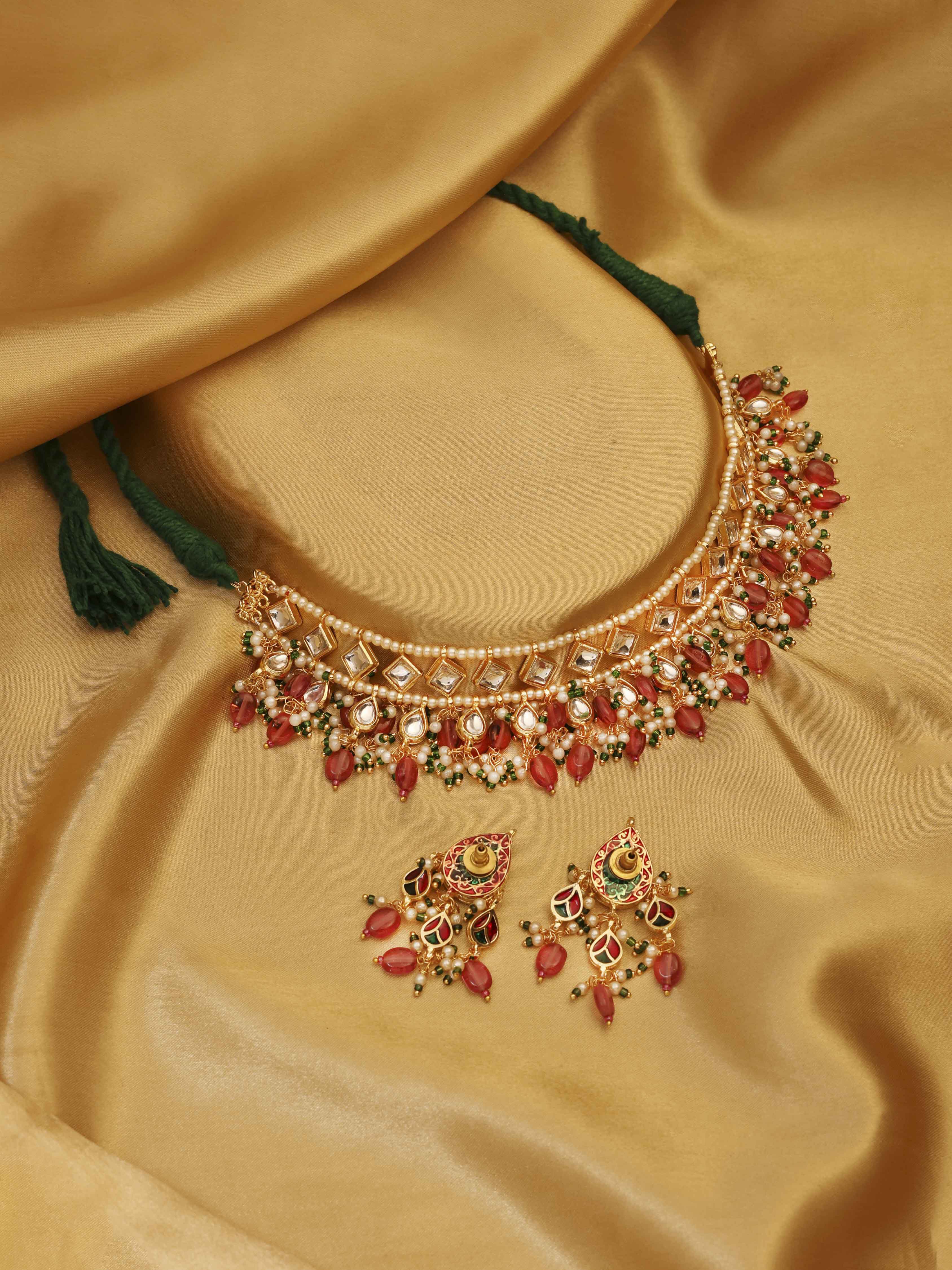Gold-Plated Brass Traditional Necklace Set image number 2