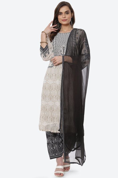 Black & White Cotton Straight Kurta Salwar Suit Set image number 0