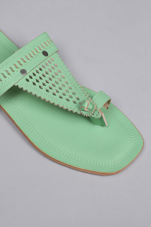 Pista Green Leather Kolhapuri Sandals image number 1