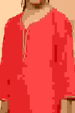 Red and Yellow Cotton Printed Straight Suit Set image number 1