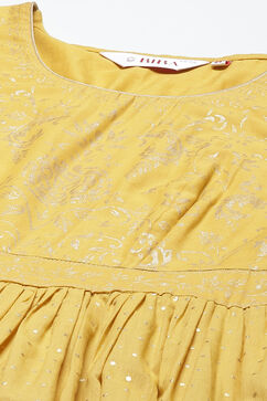 Mustard Cotton Flared Printed Dress image number 1