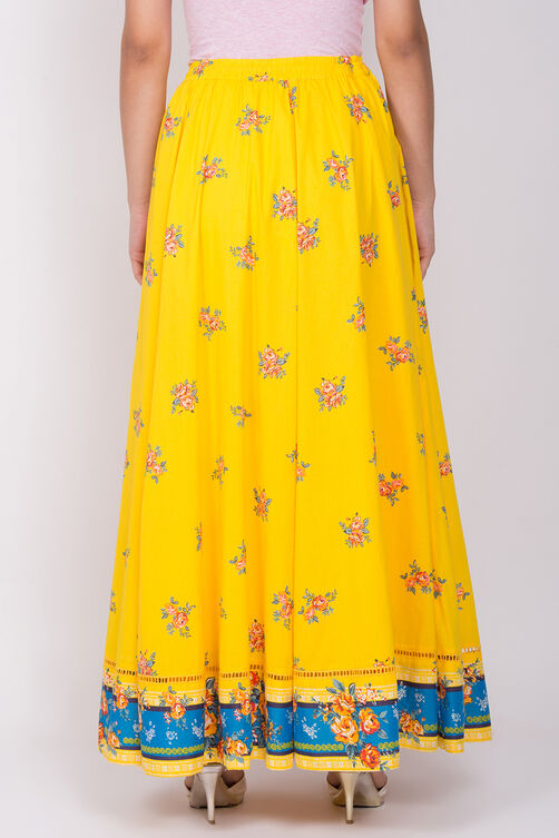 Yellow Cotton Floral Print Skirt image number 3